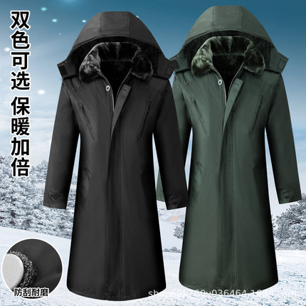Thickened Winter Men's Extra Long Over-The-Knee Arctic Velvet Liner Removable Cotton Coat to Prevent Cold and Warm Work Cotton Coat