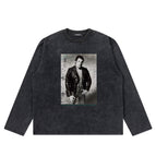 Washed black boxy short wide version long sleeves / S