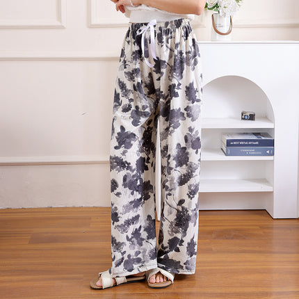 Cross-Border Popular Summer Women's Ice Silk Pants for Middle-Aged and Elderly, Loose Casual Home Pants, Elastic Plus-Size Pants for Square Dancing