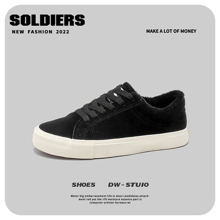 Autumn and Winter Fleece-Lined Warm Canvas Shoes, Men's Cotton Shoes, Casual Men's Shoes, Student Skate Shoes, Canvas Shoes with Fleece Lining