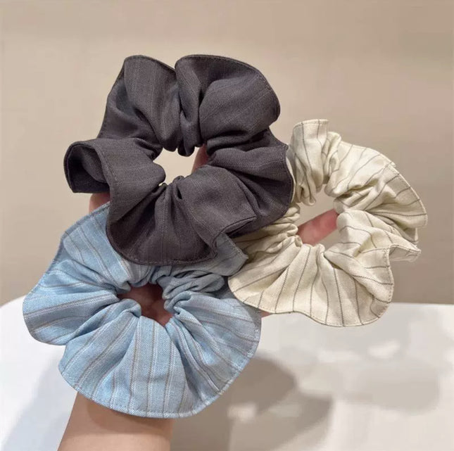 Japanese and Korean Style Fresh College Style Vertical Stripe Large Intestine Hair Ring Ins Style All-match Elegant Stylish Hair Rope Hair Accessories for Women