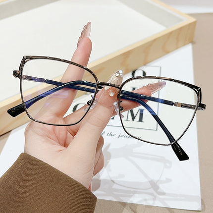 New Square Frame Metal Anti-Blue Light Flat Mirror Glasses Frame for Men, Korean Style Fashionable Students, Compact and Can Be Equipped with Degrees