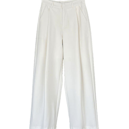 Juzhi Spring New Korean Style Versatile High-Waisted Floor-Length Draped Pleated Wide-Leg Pants 254701
