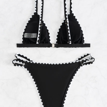 Billion Swimming Europe and America 2025 New Women's Swimsuit Split Sexy Black Flower Bud Bikini suit Bijini Cross