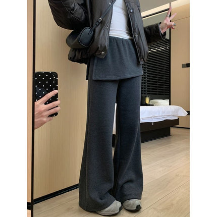 Stitching Apron Fake Two-piece High Waist Casual Pants Women's Spring and Autumn plus size Design Sense Fart Curtain Slim-fit Micro Long Pants