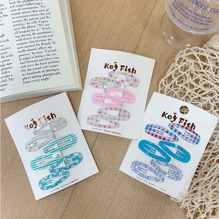 Korean Cute Wavy Water Drop Hairpin New Plaid Sweet Floral Bb Clip Girl Bangs Clip Side Clip Hair Accessories