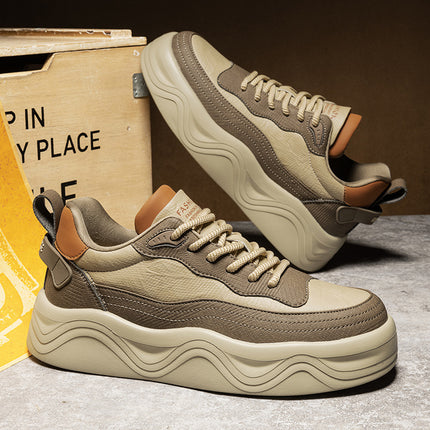 Autumn and Winter New Thick Sole Increased Men's Casual Sneakers Super Fiber Leather Low Lace-up Fashion Sports Men's Shoes