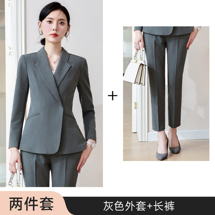 Grey Professional Long-sleeved Suit suit Women's 2024 Temperament Autumn Hotel Front Desk Work Clothes High-end Jewelry Store Fixtures