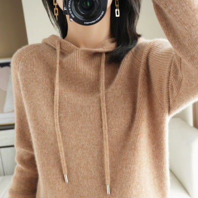 Qingcang] Autumn and Winter Hooded Sweatshirt Women's Knitted Knitwear Hoodie Loose Bottoming Large Size Bottoming Knitwear Outer Top