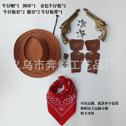 Samurai Costume Props Silver Gold Cowboy Gun Children's Weapons Toys Western Cowboy Weapons Revolver Pistol Scarf