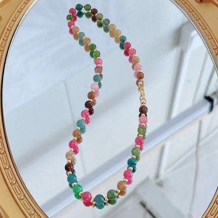 European and American Color Natural Stone Necklace Handmade Beaded Light Luxury Niche Qingdao Foreign Trade Advanced Accessories Clavicle Chain