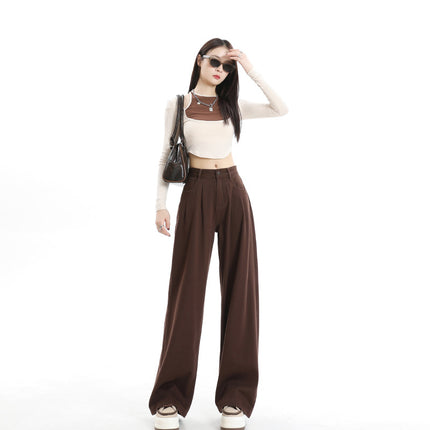 New Chinese Style Loose Jeans for Women in Autumn, New Hot Girl Pleated Design, Opaque White Drapey Floor-Length Wide-Leg Pants