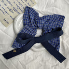 Blue plaid square scarf hair tie