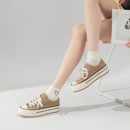 Summer Thin Thick-Soled Canvas Shoes for Women, Low-Top Women's Shoes, 2025 New Versatile Shoes, Spring and Autumn Height-Increasing Casual Shoes