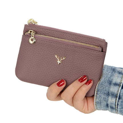 Cross-border European and American Deer Head Bag Top Layer Cowhide Women's Zipper Coin Purse Genuine Leather Coin Storage Bag Key Bag