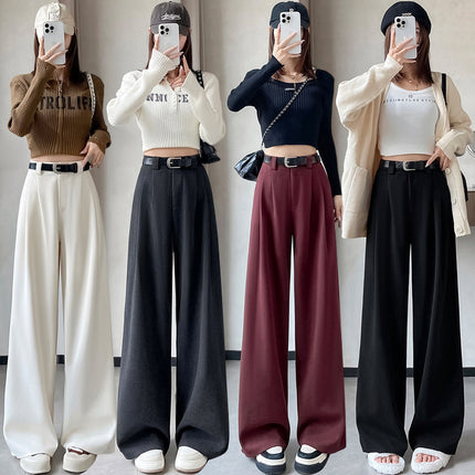 Black Woolen Suit Pants for Women, Spring, Autumn, and Winter, High-End Feel, Drapey, High-Waisted, Slimming, Petite, Straight-Leg, Narrow Wide-Leg Pants