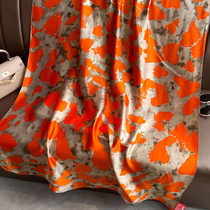 Korean-style Brocade Satin Orange Camouflage Silk Scarf Spring and Summer Thin Sunscreen Beach Towel Women's All-match Decorative Shawl