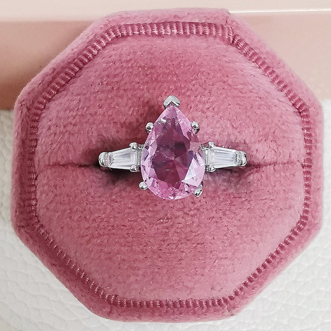 Back-To-School Season New Simple Pink Water Drop Pear-Shaped Zircon Ring Female Banquet Wedding Classic F1559
