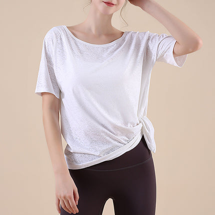 Summer New Style Mesh Yoga Suit Quick-drying Breathable Loose Slimming Short-sleeved Sports Blouse Yoga Top Fitness Suit