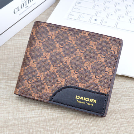 New Men's wallet men's short multi-card card holder European and American retro wallet men's youth plaid printed Soft Wallet
