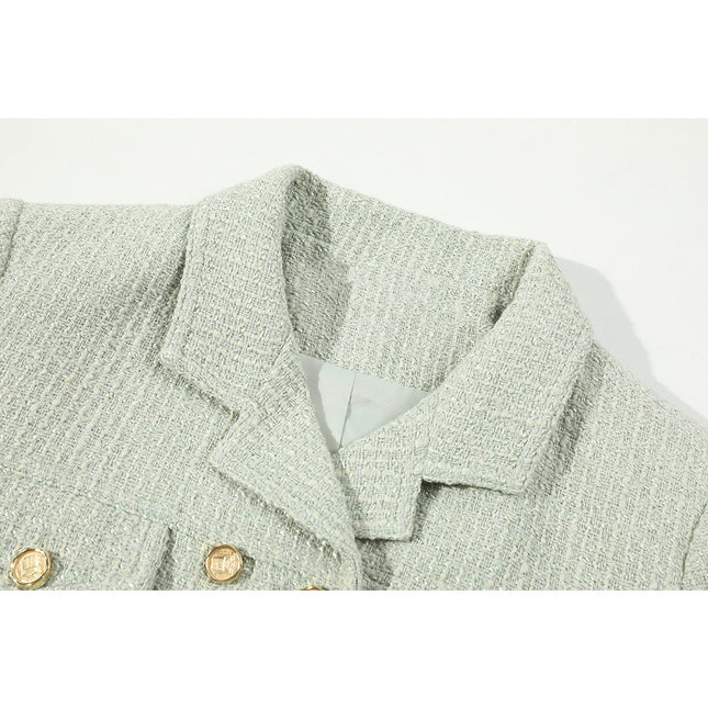 Mint Green Fresh Small Fragrance Style Woven Short Jacket for Women 2025 Spring and Autum New Double-Breasted Tweed Suit Trendy