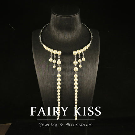 Light Luxury Exquisite Pearl Tassel Collar Necklace Fashionable Elegant Neck Chain Niche Design Sense Open Clavicle Chain