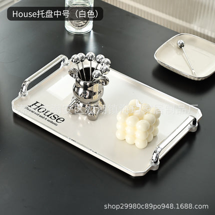 Tea Tray Light Luxury High-end 2023 New Cup Water Cup Rectangular Tray Home Beauty Salon Living Room Coffee Table