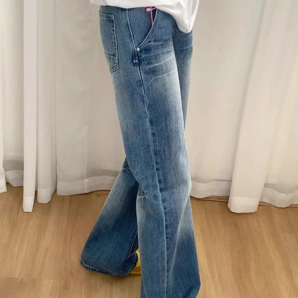 American Retro Flared Jeans for Women, Autumn New Style, Plus-Size, Pear-Shaped Figure, High-Waisted, Slimming Straight-Leg Pants