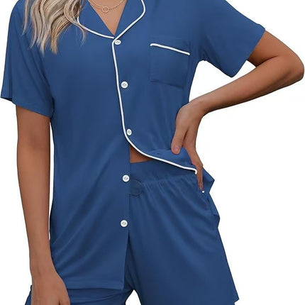 European and American Women's Cross-Border Pajamas Set Short-Sleeved Pajamas Cardigan Button-Style Pajamas Two-Piece Set Source Factory Cool
