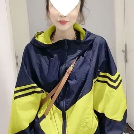 Contrast Color Splicing Hooded Sun Protection Clothing Women's Short 2025 Summer New Loose Long-Sleeved Sun Protection Clothing Thin Jacket