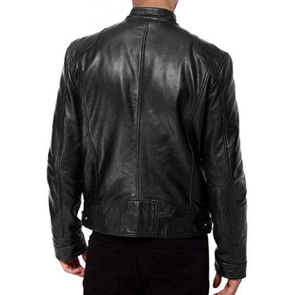 2022 Autumn/Winter New Men's Zipper Cardigan Pocket Pu Leather Stand Collar Slim Fit Motorcycle Leather Jacket Coat