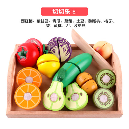 Wooden Children's Play-house Simulation Fruit and Vegetable Cutting Music Baby Kitchen Cutting Watch Game Vegetable in stock