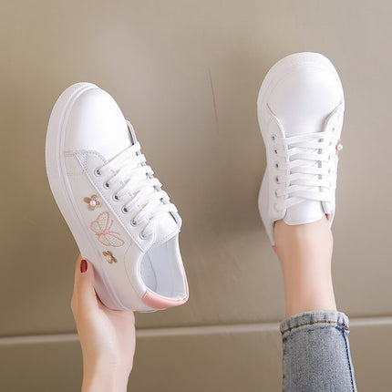 White Shoes Women's 2025 Spring and Summer New Lace-up Casual Women's Board Shoes Soft Sole All-match Running Shoes Women's Single-layer Shoes Student Shoes