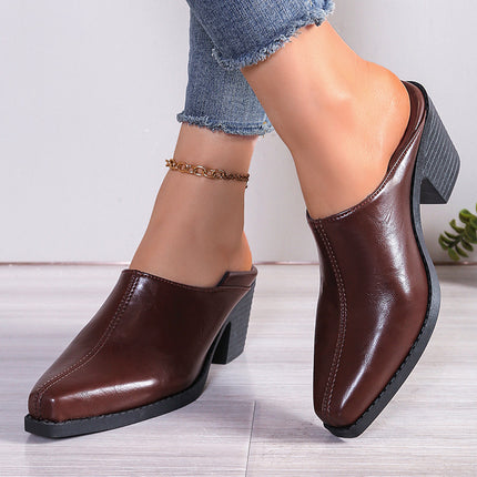 Women's shoes 2025 summer new fashion pointed thick heel two wear feet comfortable small leather shoes women's in stock wholesale