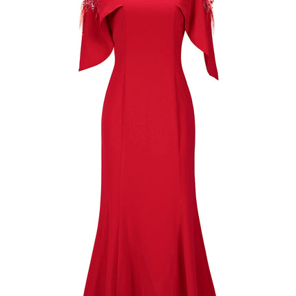 Zhili Red dress plus size Women's chubby girl Belly Covering Light Luxury High-end Important Occasion Shoulder Dress
