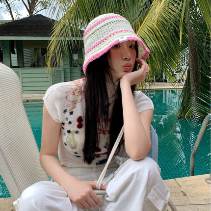 Colorful Straw Fisherman Hat Women's Summer Face Showing Small New All-match Straw Hat Beach Sunshade Sun Hat Trendy