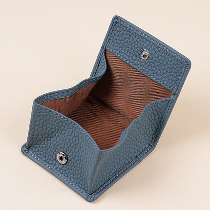 Mini Japanese-Style Genuine Leather Coin Purse for Women, Simple Short Coin Pouch with Pebbled Texture, Ultra-Thin Coin Storage Pouch for Women
