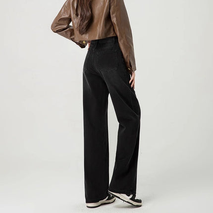 Black Grey High Waist Wide Leg Jeans Women's Straight Loose Trendy All-match New Casual Slim-fit Long Pants