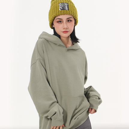 Spring and Autumn Heavy 380g Big terry Shoulder Hooded Sweater Women's American Fashion Brand Loose Solid Color All-match Couple Hoodie