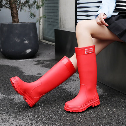 New High-Top Rain Boots for Women, Fashionable Outdoor Fishing Water Shoes, Waterproof and Non-Slip Long-Tube Rubber Shoes, Camping Work Rain Boots