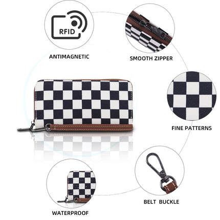 2025 cross-border hot-selling simple high-level feeling checkerboard wallet with RFID function splash-proof coin purse card case