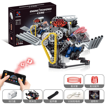 Cross-border Rambo sports car Simulation V8 Engine Engine Lighting Edition app Programmable Building Blocks Model Toy