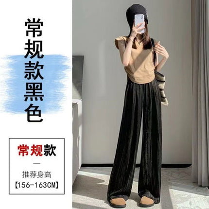 plus size 300kg ice silk ink painting wide leg pants women's summer thin casual high waist straight tube vertical mop pants chubby girl