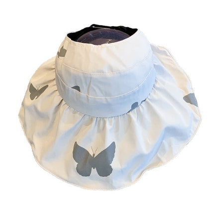 Printed Butterfly Empty Top Sunscreen Hat Big Riding Windproof Hat for Cycling Covering Face All-match Anti-ultraviolet Riding Sunscreen Hat