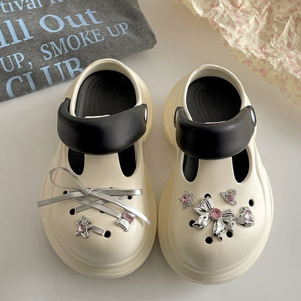 2026 Women's Clogs with Toe Protection, Popular Style, Casual Retro with Bow Accessories, Non-Slip, Wear-Resistant, Eva, Comfortable