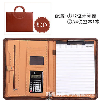Spot Multifunctional A4 Folder Pu Leather Loose-Leaf Zipper Bag Office Business Satchel Manager Folder Custom Wholesale