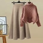 Brown-red sweater + khaki skirt two-piece set / M recommendation 40-50kg