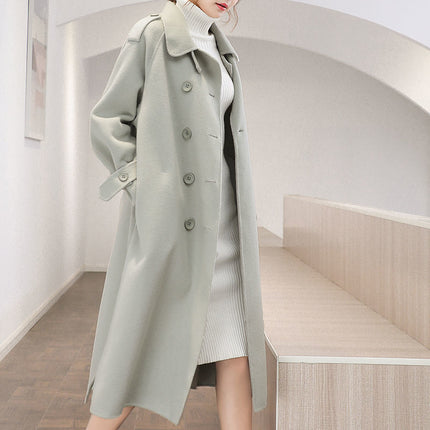 Woolen Coat Mid-length Woolen Coat Autumn and Winter New Hepburn Style Over-the-Knee Straight Elegant Women's Clothing