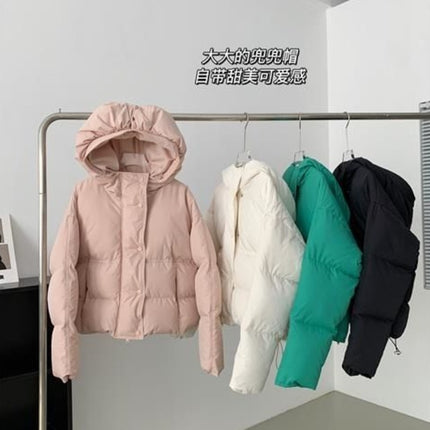 2026 Winter New Style Small and Petite Student Hooded Sweet and Cute Women's Cream Croissant Fufu Short Cotton Jacket Trendy