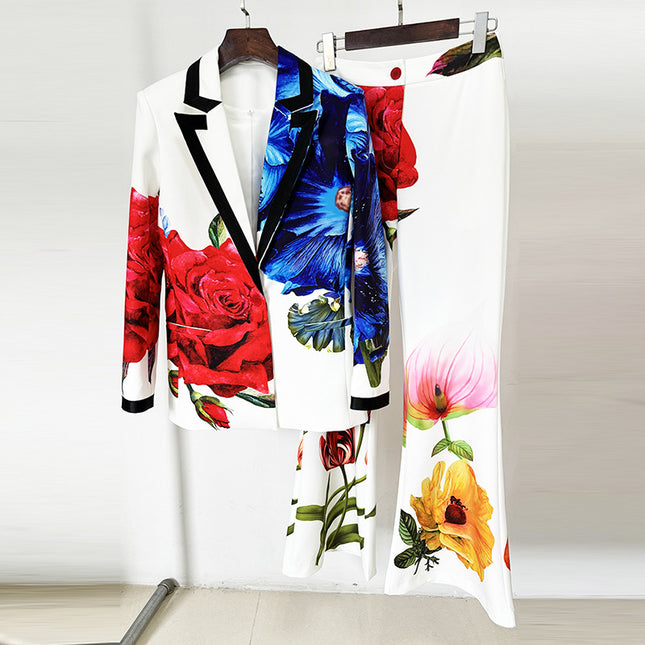 In Stock 2026 New European and American Celebrity Style Fashionable Digital Print Casual Suit Pants Set Two-Piece Set